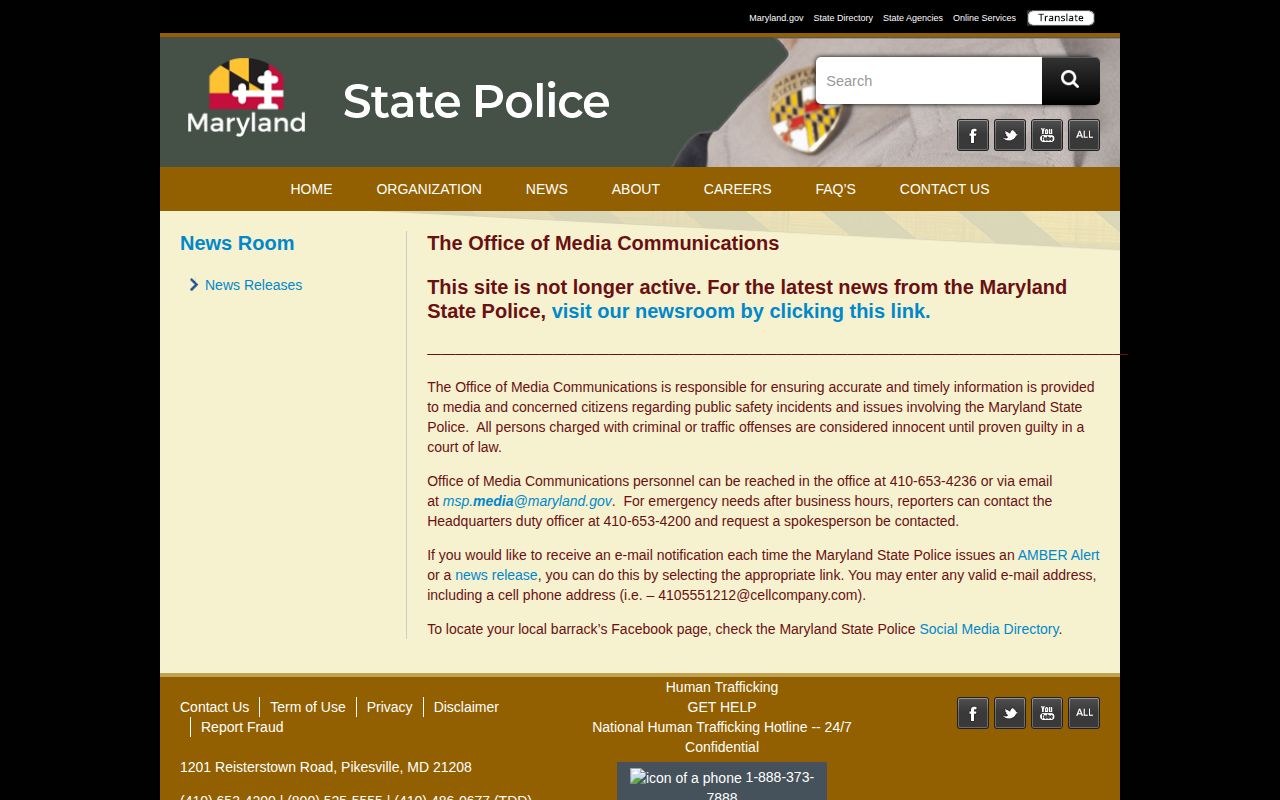 Maryland State Police arrest news newsroom landing page