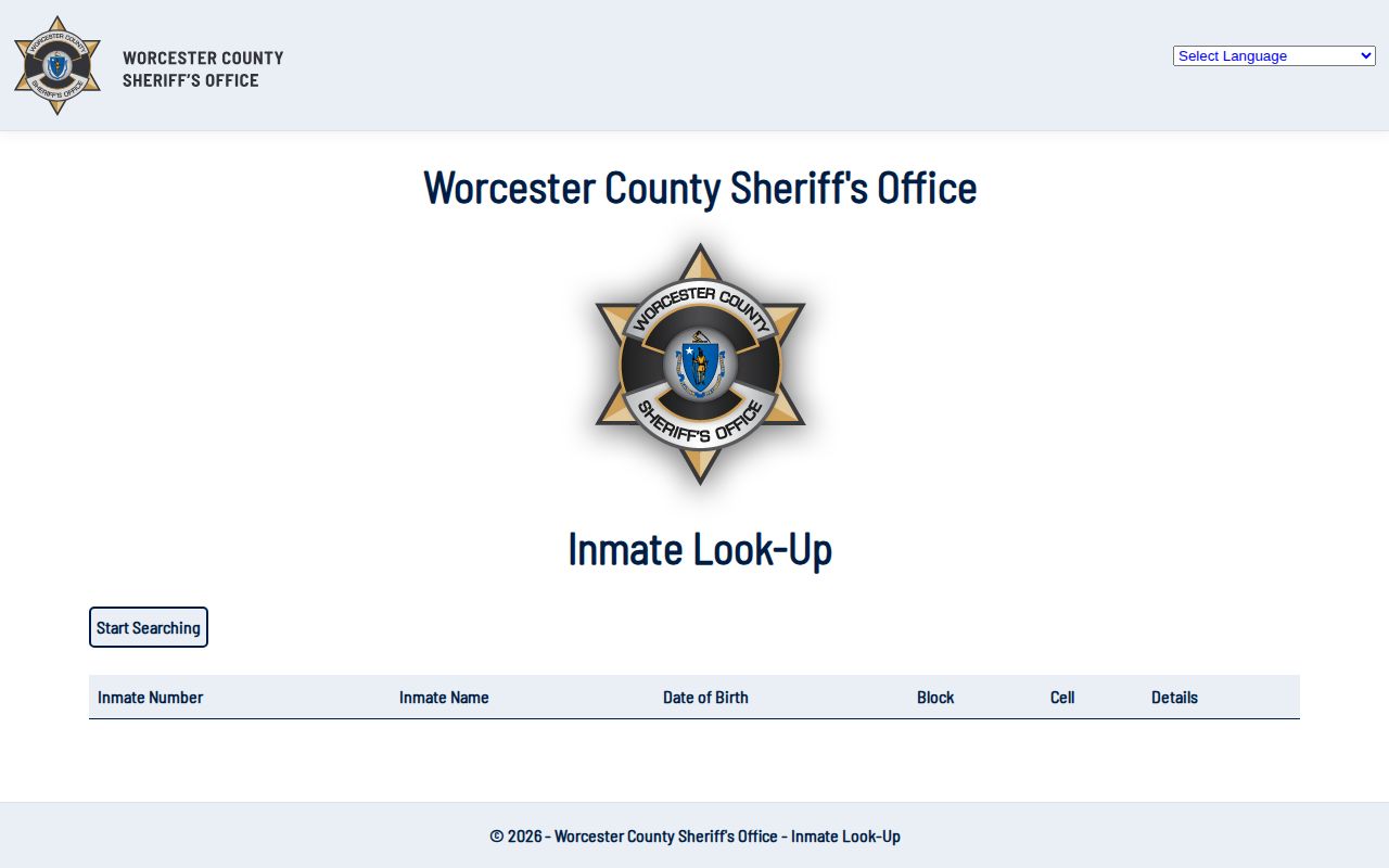 Maryland county custody roster example showing inmate detail fields