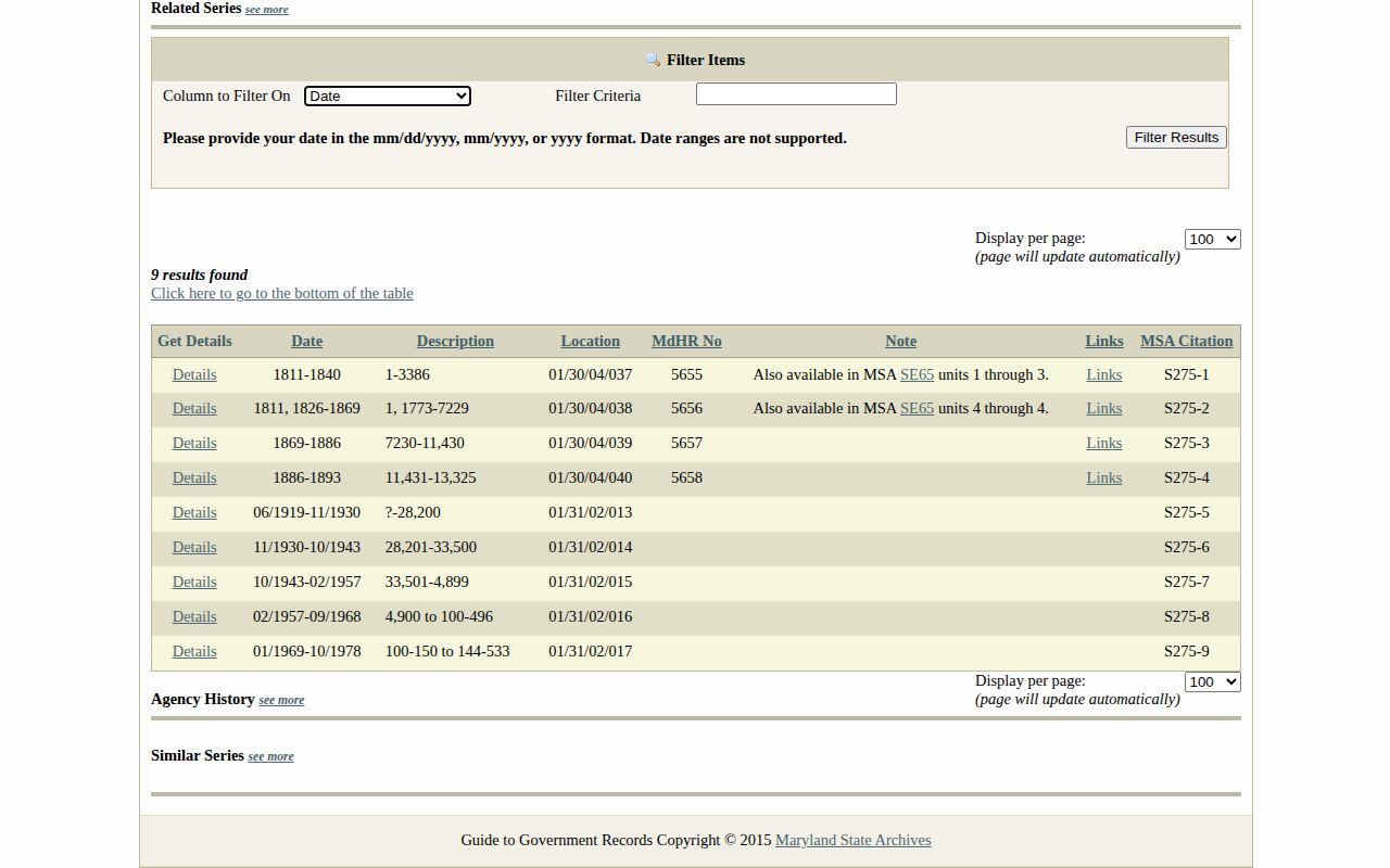 Maryland State Archives description of historical penitentiary prisoner records, series S275