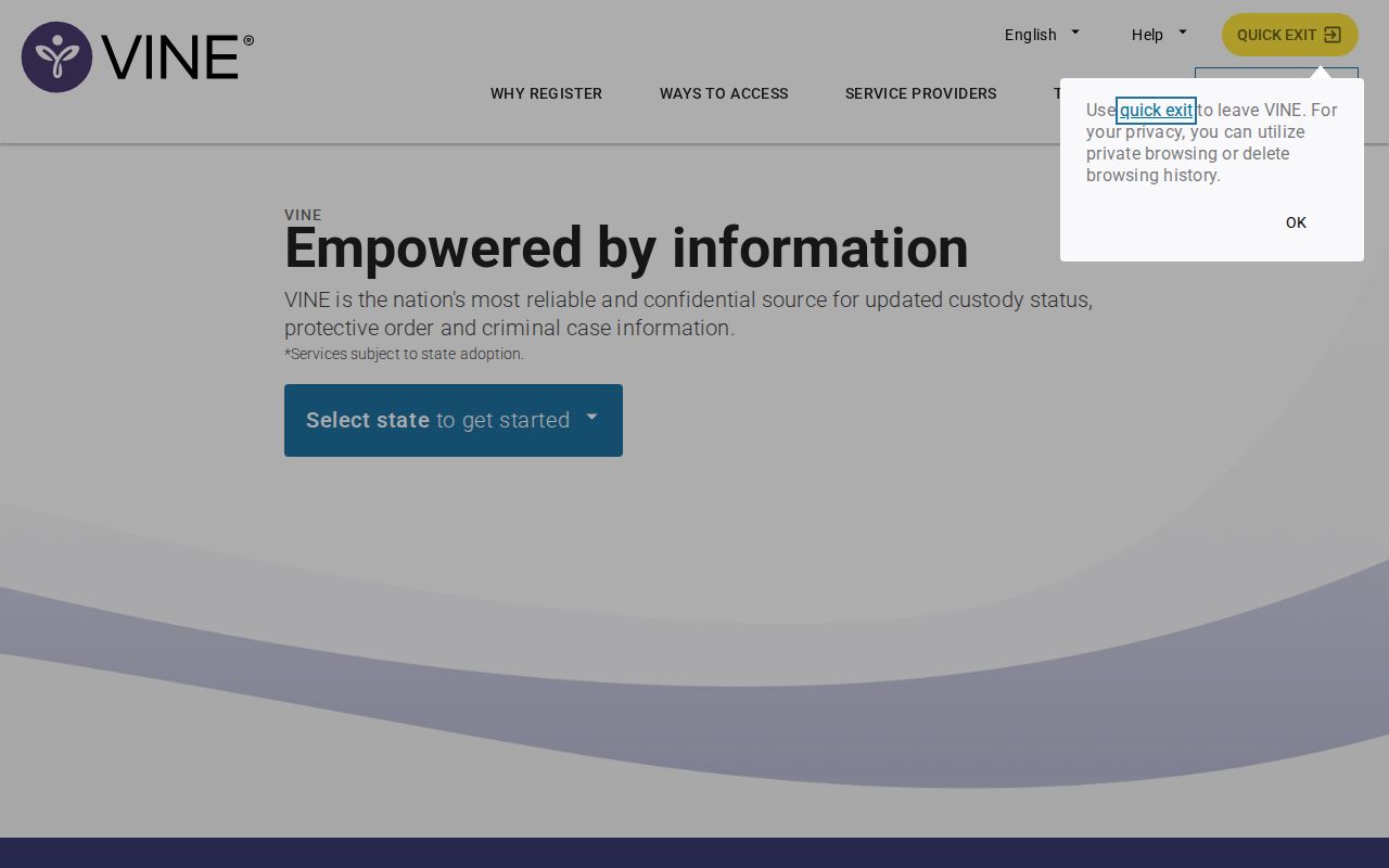 Neutral VINELink landing and search screen for a Maryland custody lookup