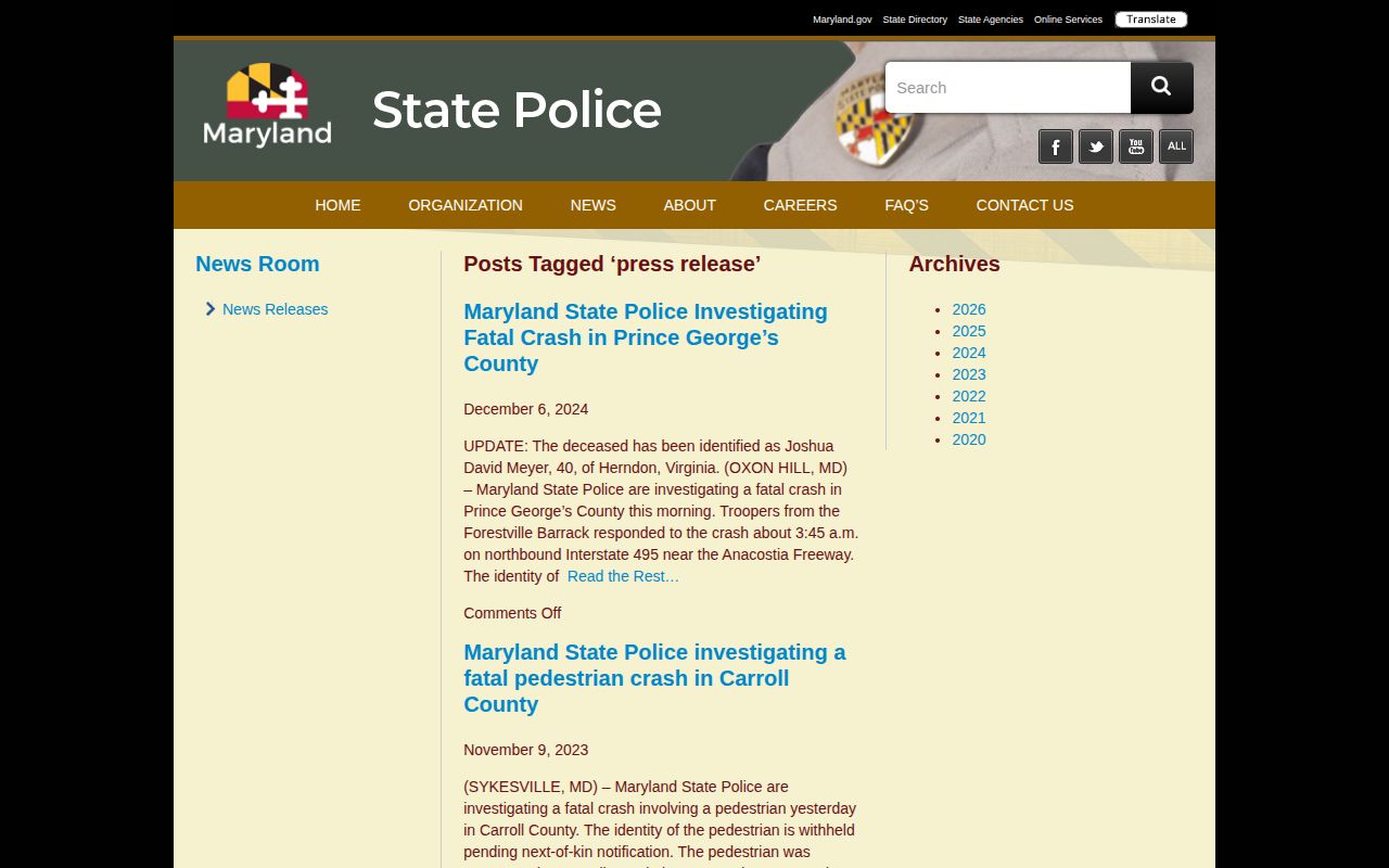 Maryland State Police arrest press-release index