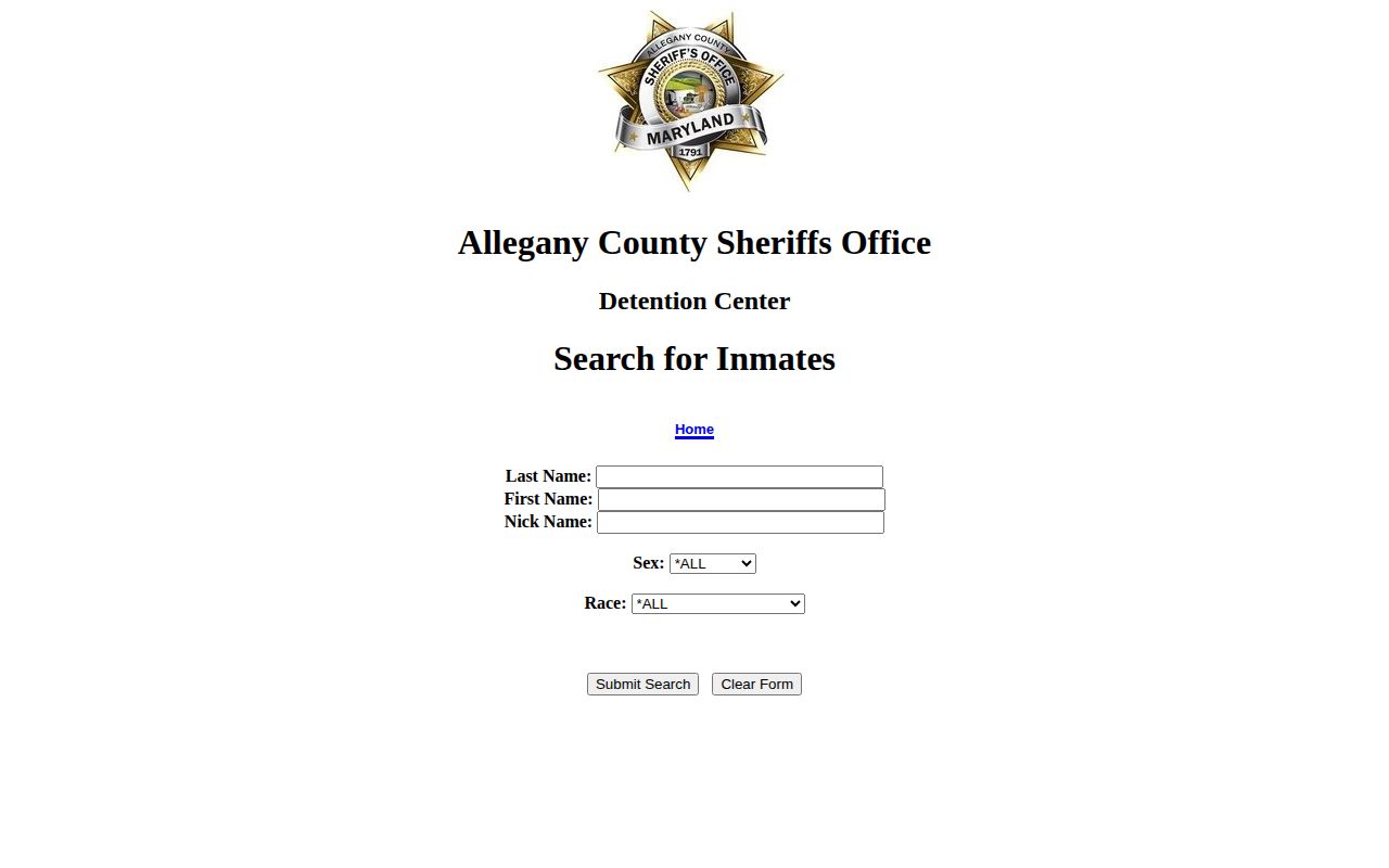Maryland current-custody search interface hosted through Allconet