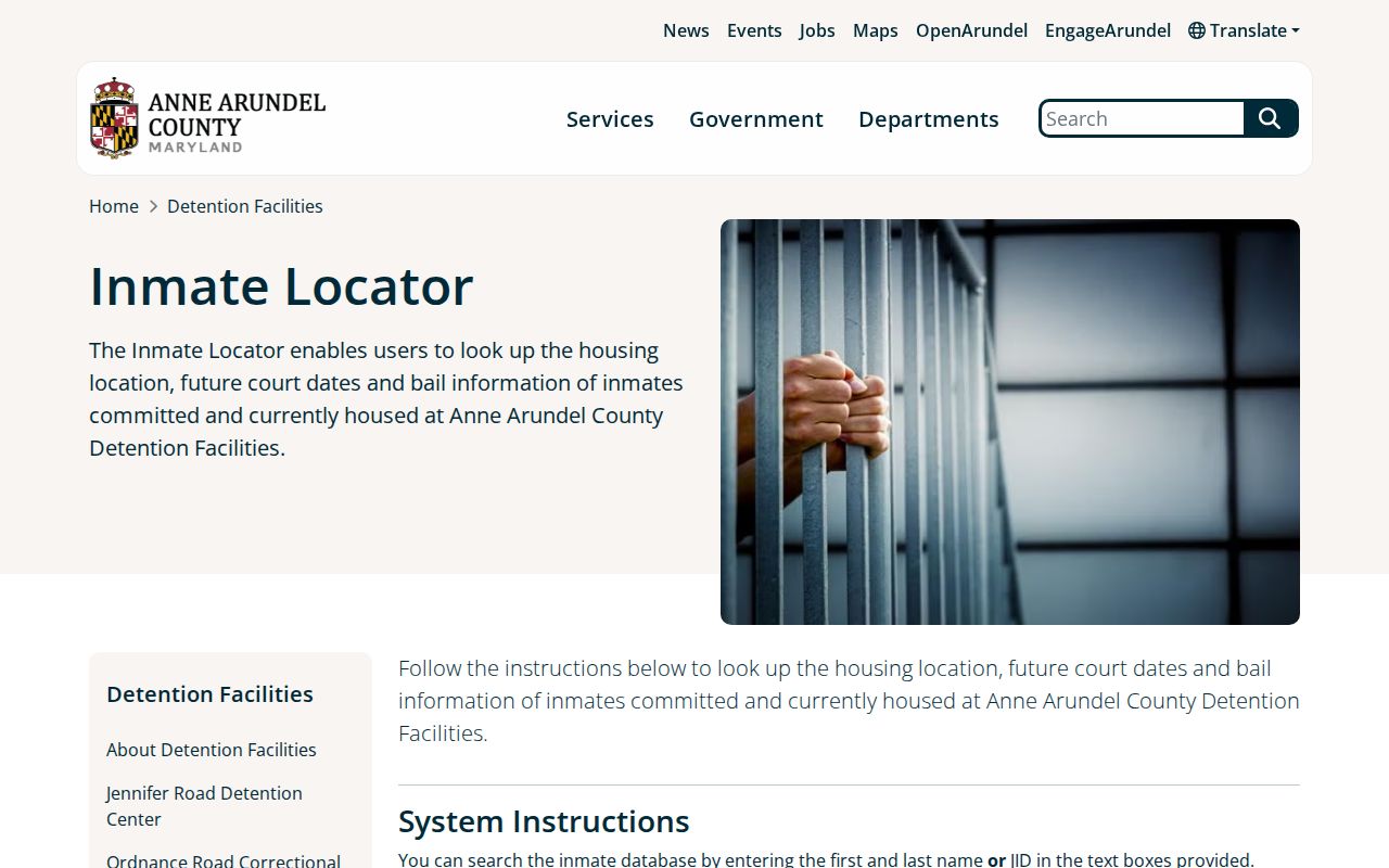 Maryland text-based current-custody locator example from Anne Arundel County